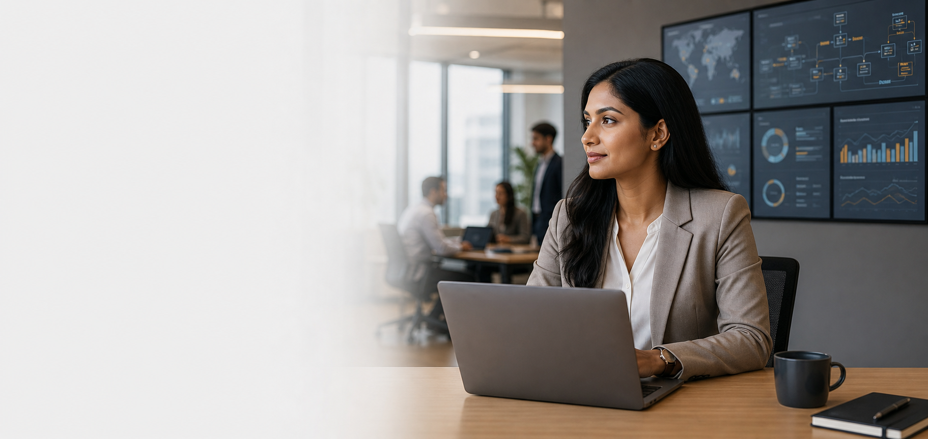 Enterprise operations leader reviewing connected workflows and business application dashboards